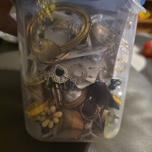 Jewelry Lot - Bucket Of 100 Earrings, Gold & Yellow Accents